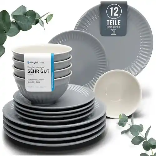 Image from Pirate Deals | Preisfehler, Angebote, Schnäppchen, Rabatte & Freebies: Steingut Geschirrset 4 Pers. Hygge 12-tlg Hochwertiges Skandinavisches...