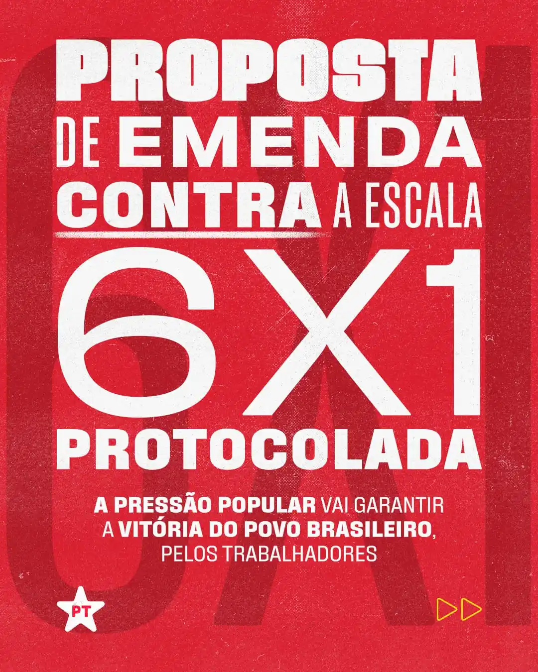 Image from PT - Partido dos Trabalhadores: Fim da escala 6×1! Com apoio do PT e somando 209 parlamentares, a dep...
