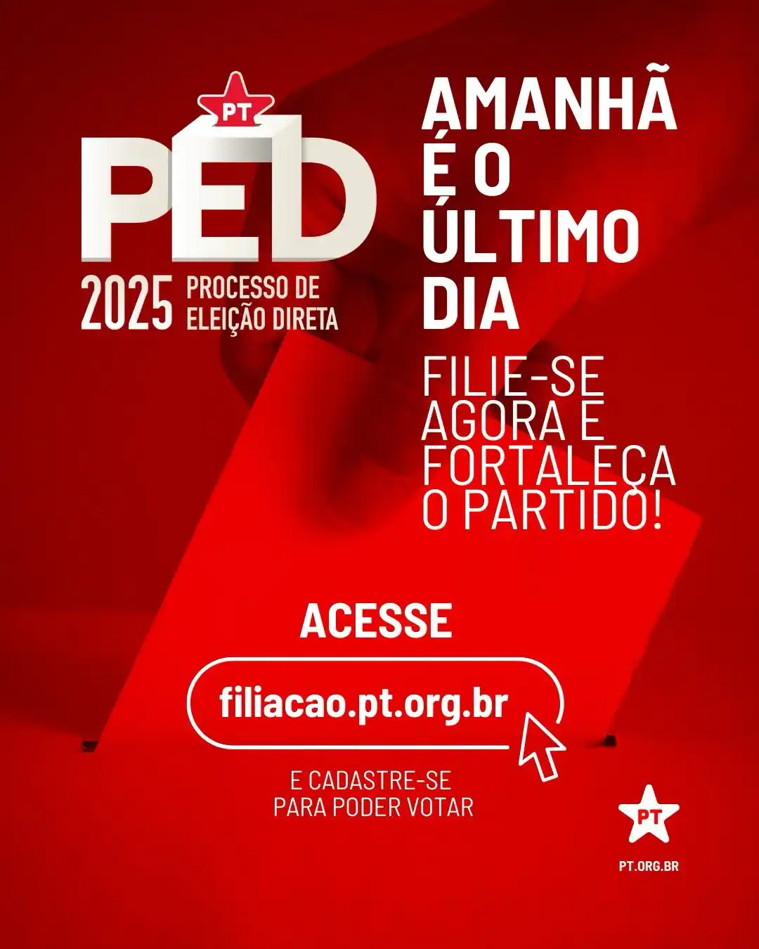 Image from PT - Partido dos Trabalhadores: 🔴⏳ Última chance antes do fim! Só falta um dia para garantir sua fil...
