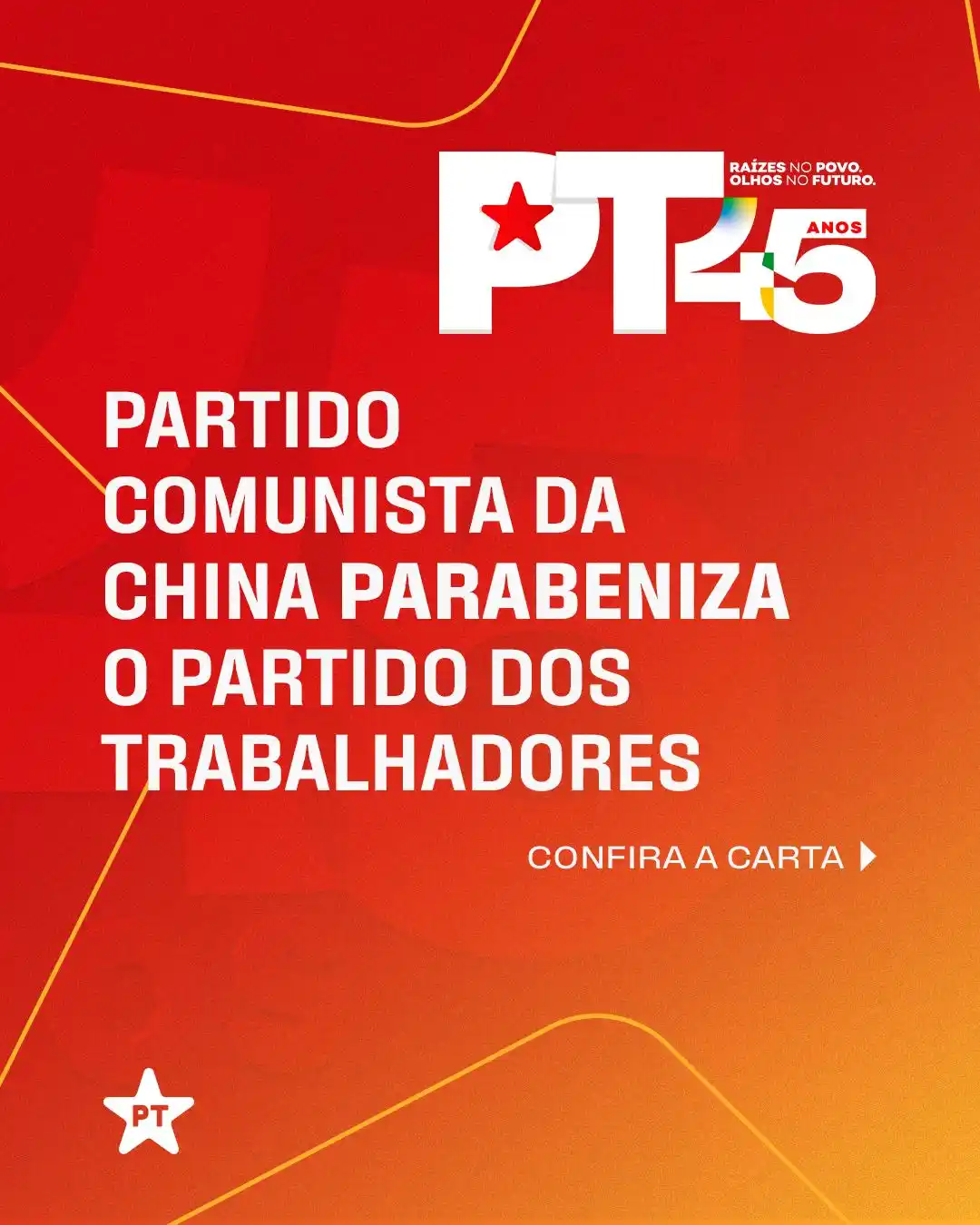 Image from PT - Partido dos Trabalhadores: 🎉 O Partido Comunista da China parabeniza o Partido dos Trabalhadores...