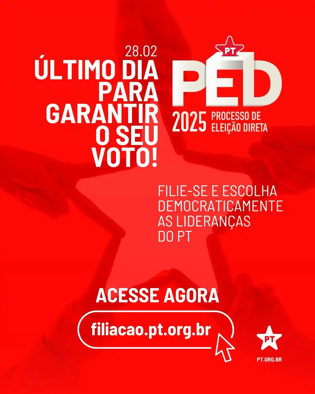 Image from PT - Partido dos Trabalhadores: 🔴⏳ É agora ou só na próxima eleição! Hoje é o último dia para se fil...