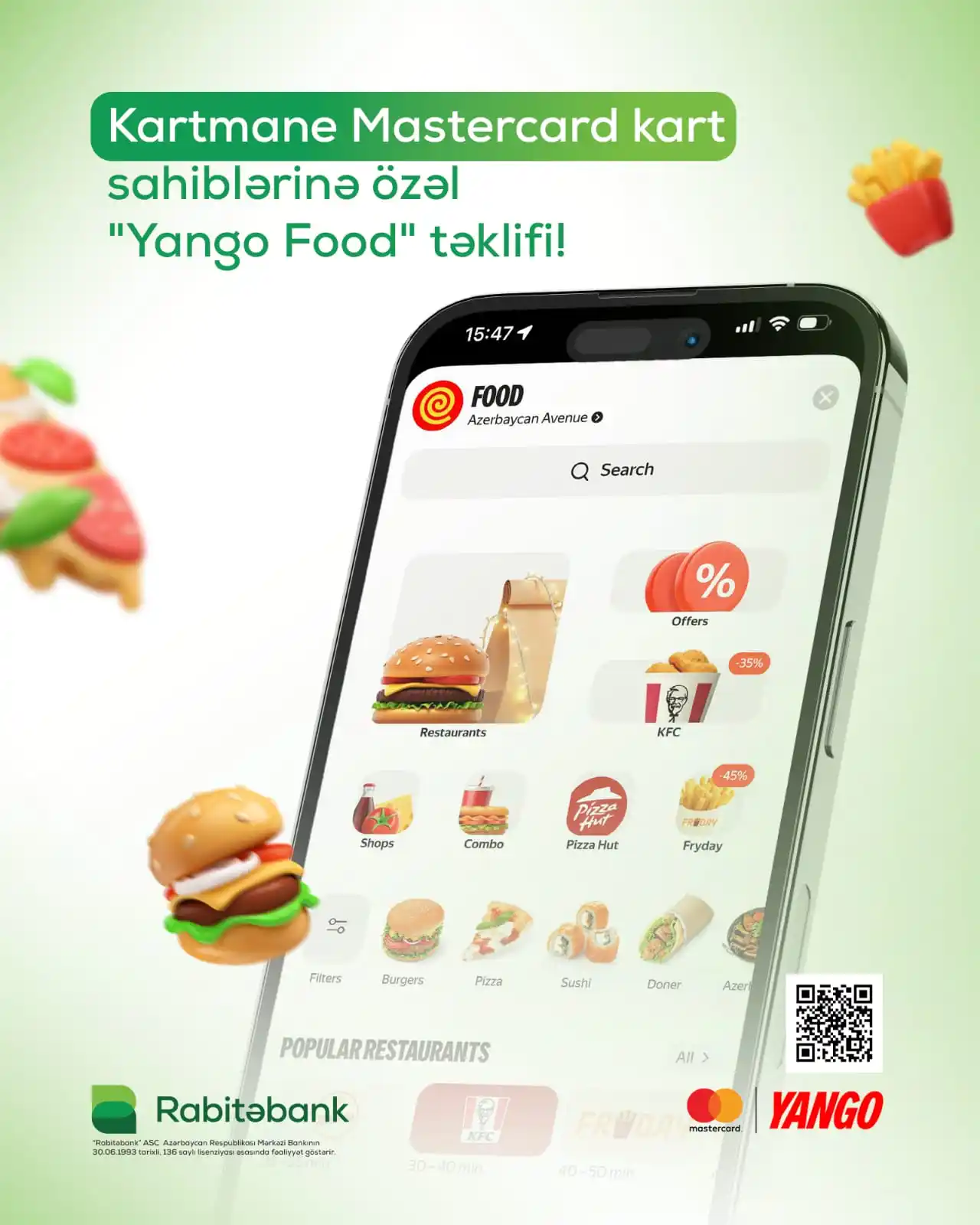 Image from Rabitəbank: Kartmane Mastercard kartınla “Yango” tətbiqində ilk sifarişdə 11 AZN-l...