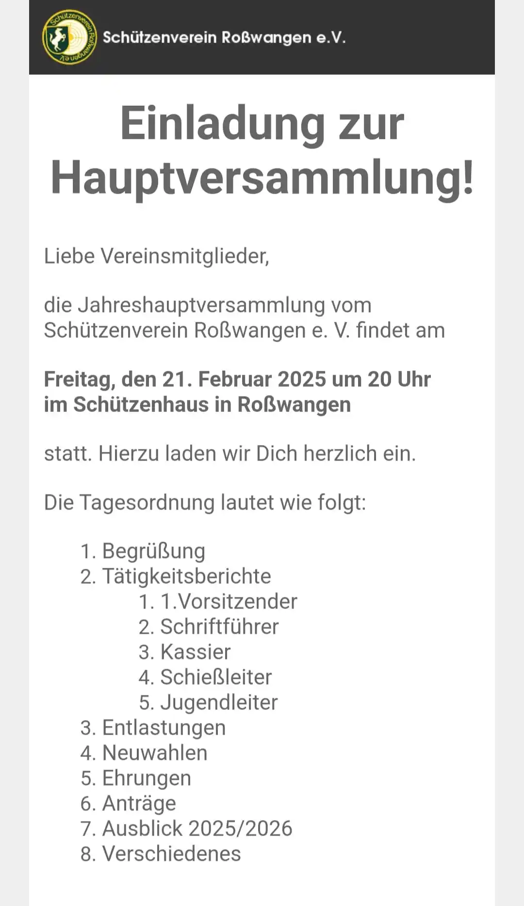 Schützenverein Roßwangen e.V. post