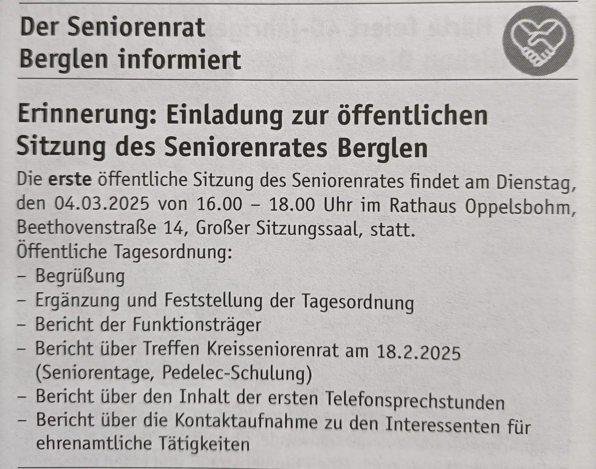 Image from SPD Berglen: Und als dritten Termin möchten wir auch hier auf die öffentliche Sitzu...