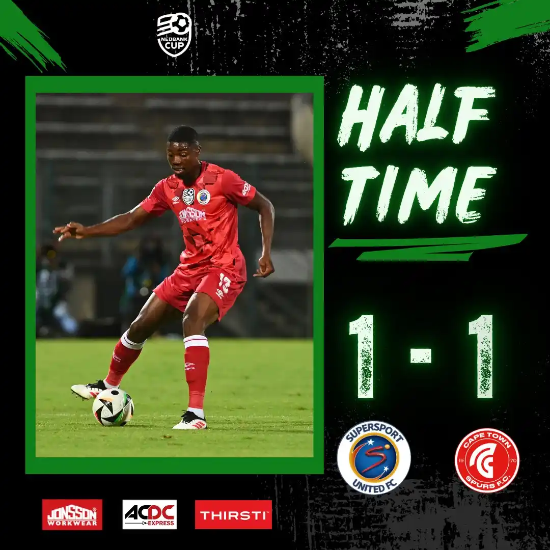 Image from SuperSport United Football Club: 🚨HALF-TIME SCORE UPDATE🚨 SuperSport United 1 - 1 Cape Town Spurs FC...