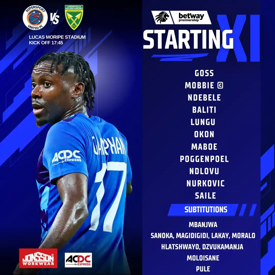 Image from SuperSport United Football Club: Today’s starting XI is set 🔵 Here's how we line up 📝⬇️ <a class="te...