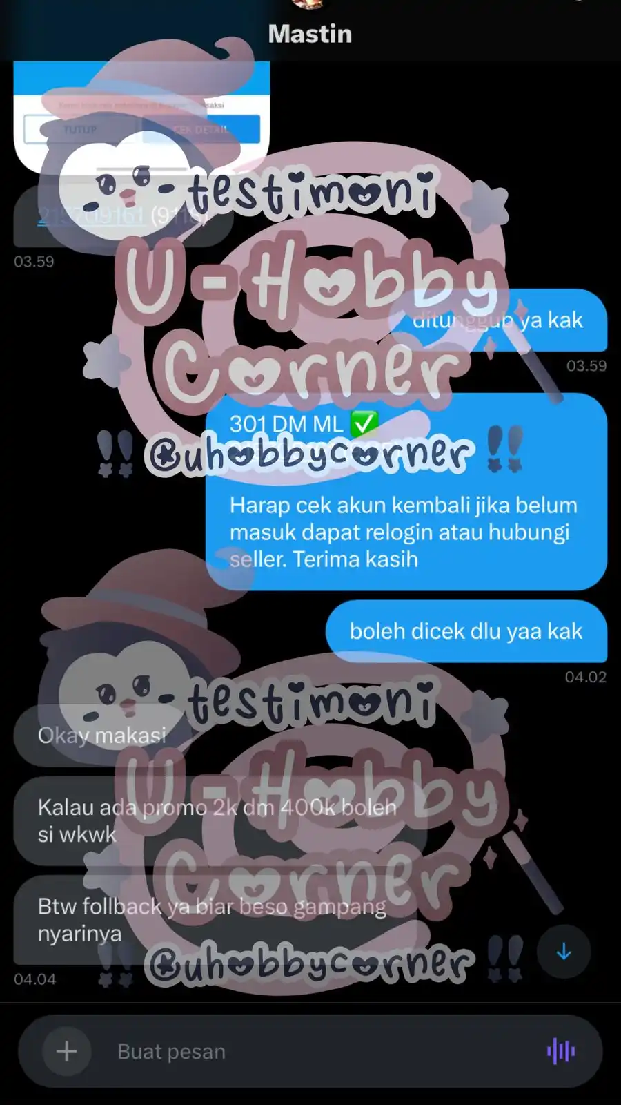 Testimoni by Miu @uhobbycorner post