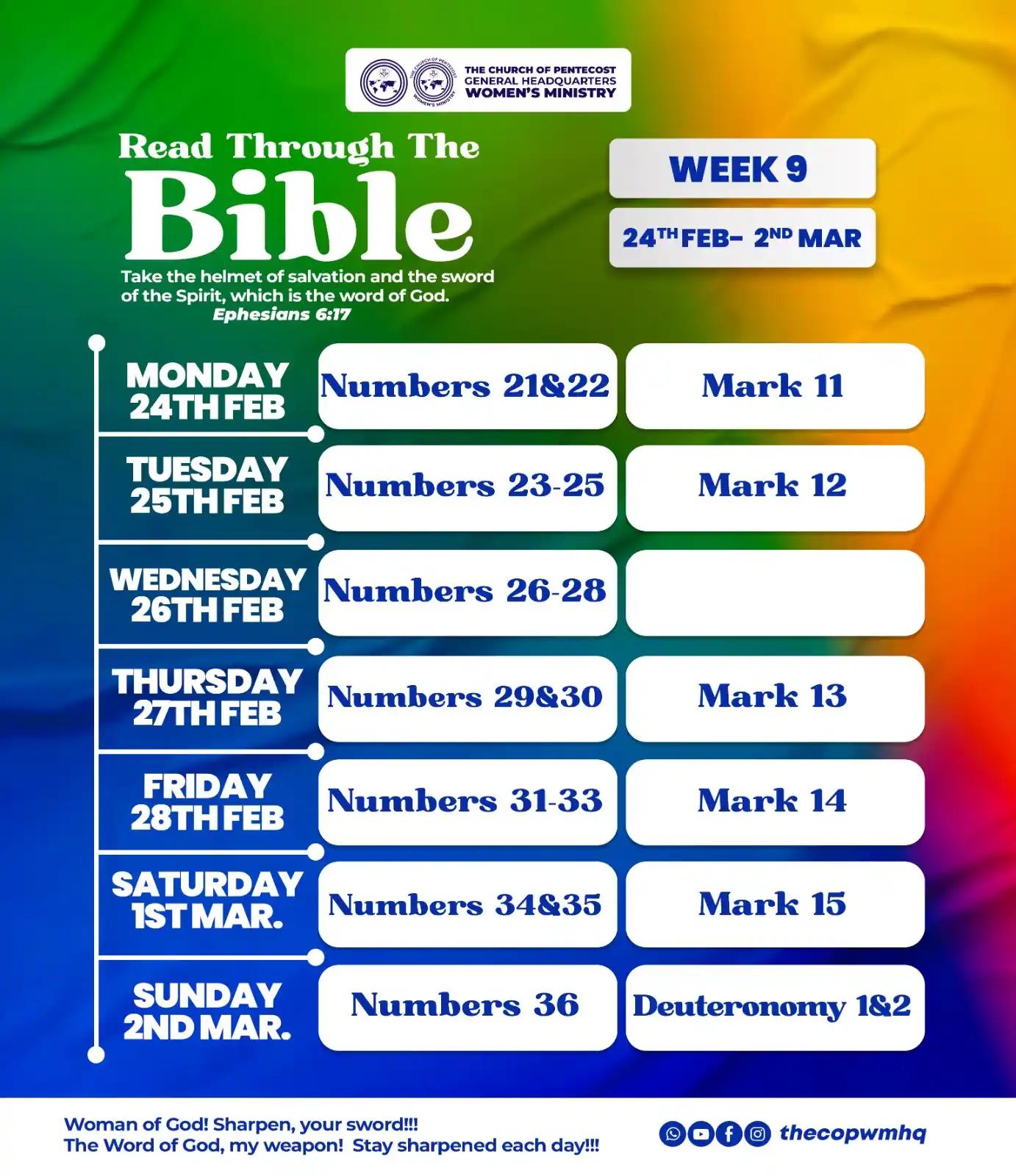 Image from The CoP Women's Ministry - COPHQ: Week 0️⃣9️⃣ of Read Through the Bible. Stay equipped and empowered wi...