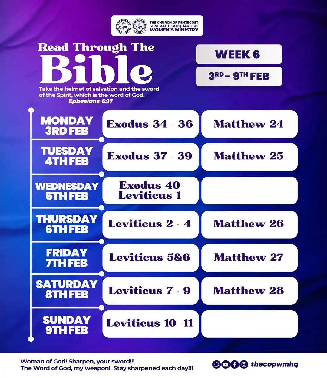 Image from The CoP Women's Ministry - COPHQ: Read Through the Bible. Stay equipped and empowered with Ephesians 6:...