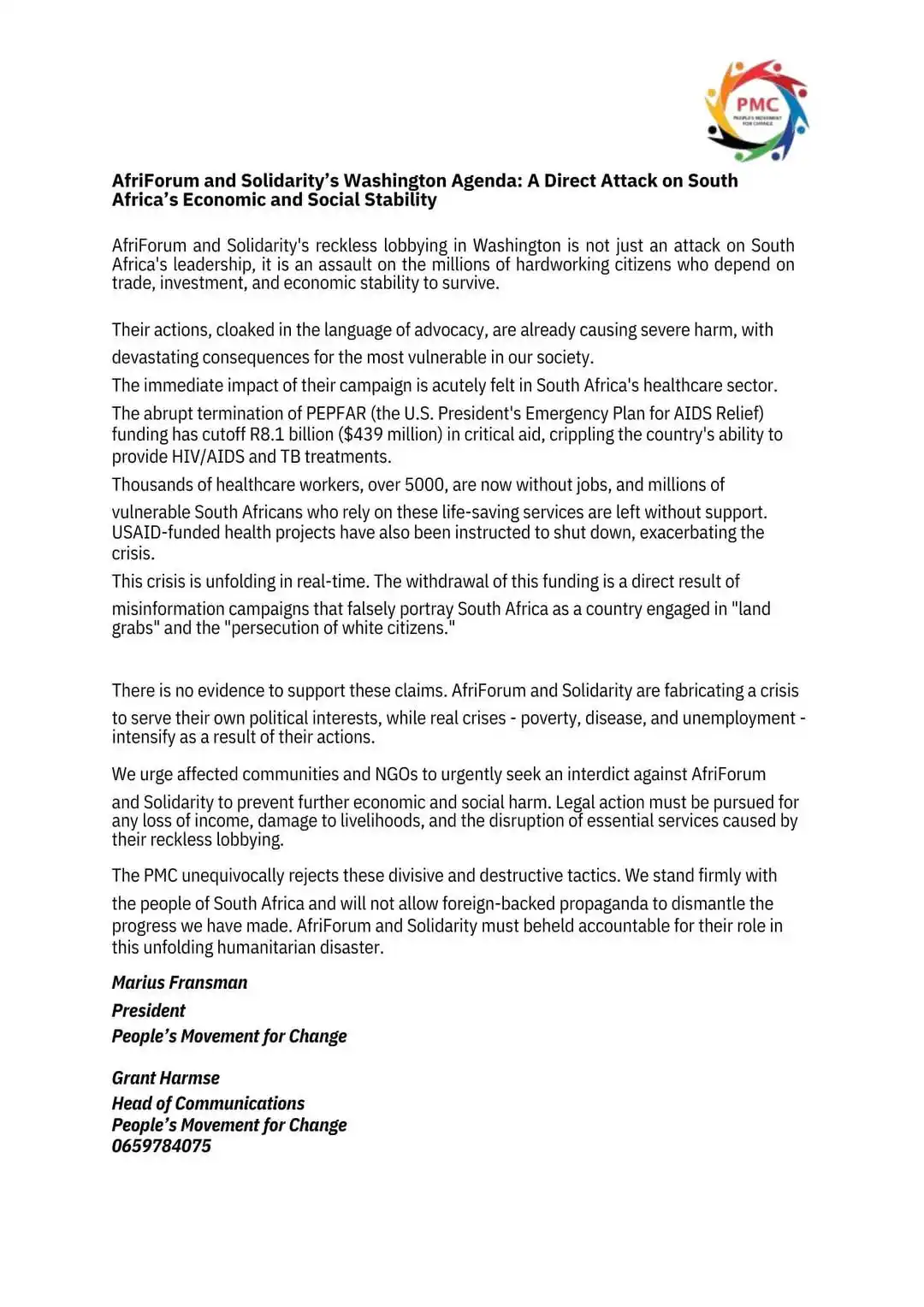 Image from The News Box - Powered By Journalist Sihle Mavuso: NEWS: The People's Movement for Change has become the latest South Afr...