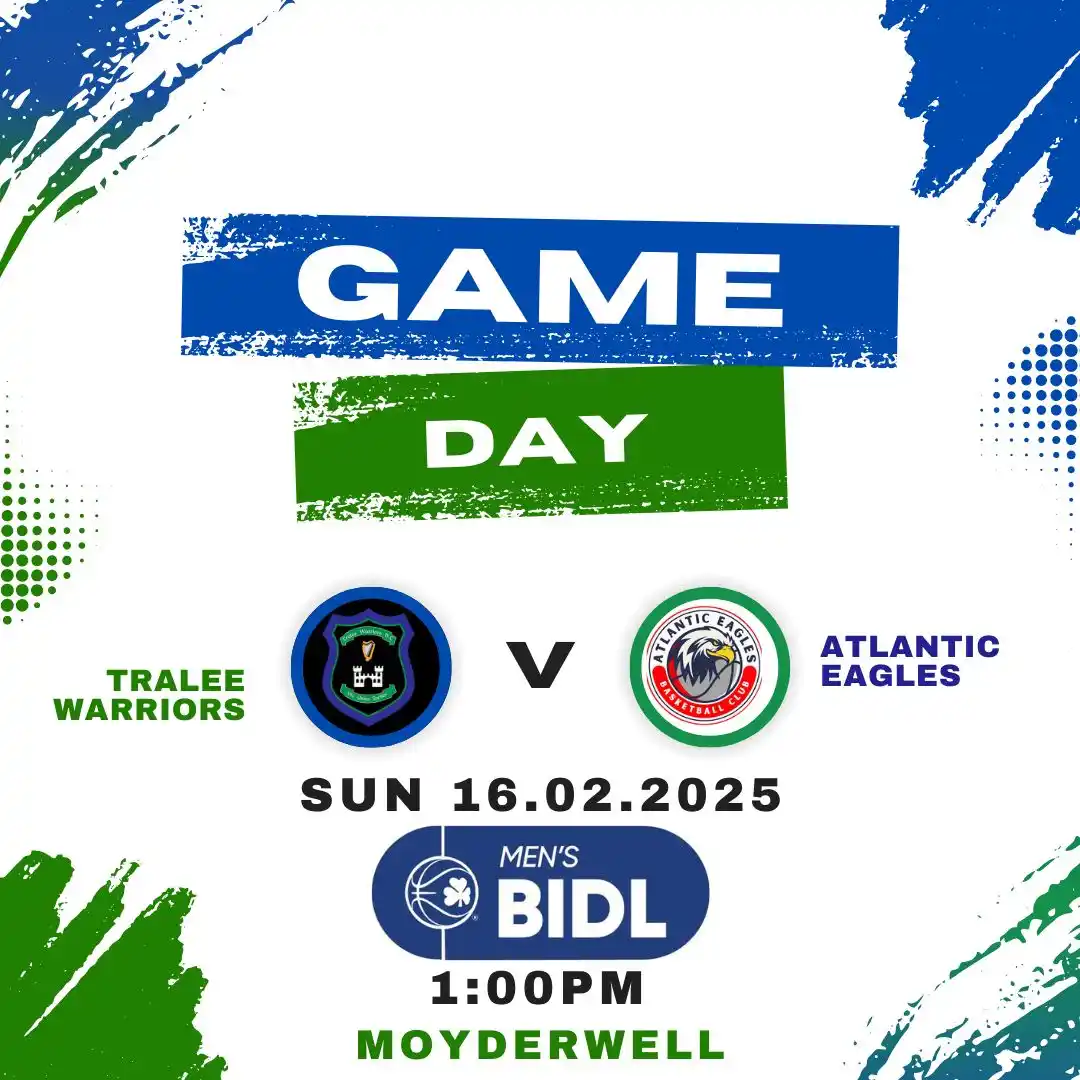 Image from Tralee Warriors: 🏀 Game Day! 🏀 Tralee Warriors BIDL team take on Atlantic Eagles tod...