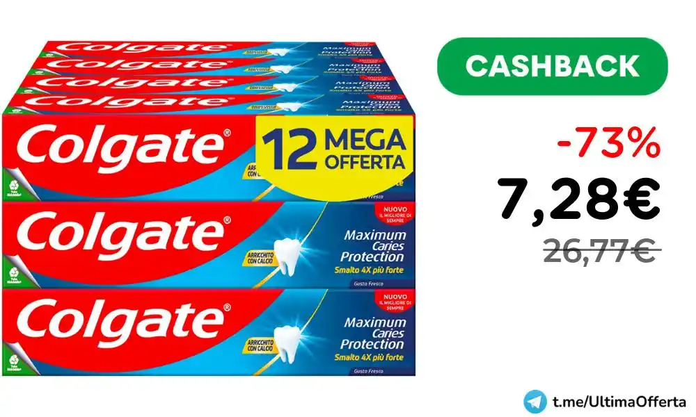 Image from ‼️ULTIMA OFFERTA💰 - Offerte, Codici Sconto ed Errori di Prezzo: *💣😱 Cashback Assurdo!!* 🦷 *Colgate Dentifricio Maximum Protection C...