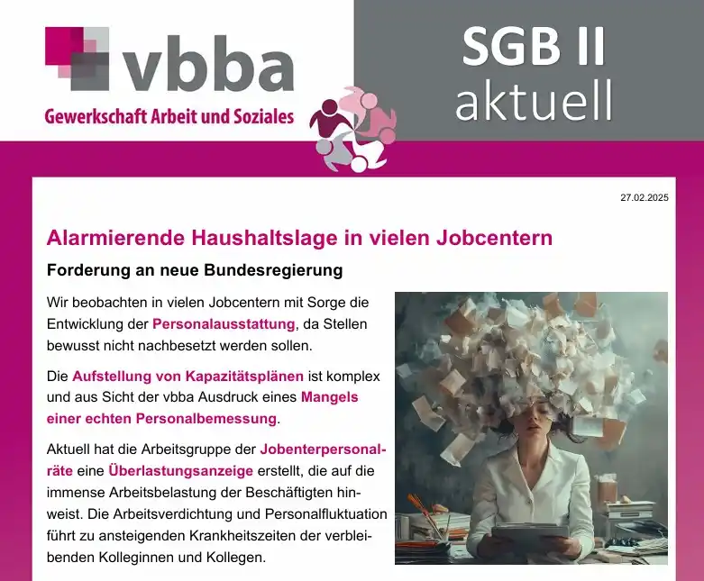 Image from vbba: *SGB II aktuell - Alarmierende Haushaltslage in vielen Jobcentern*  Wi...