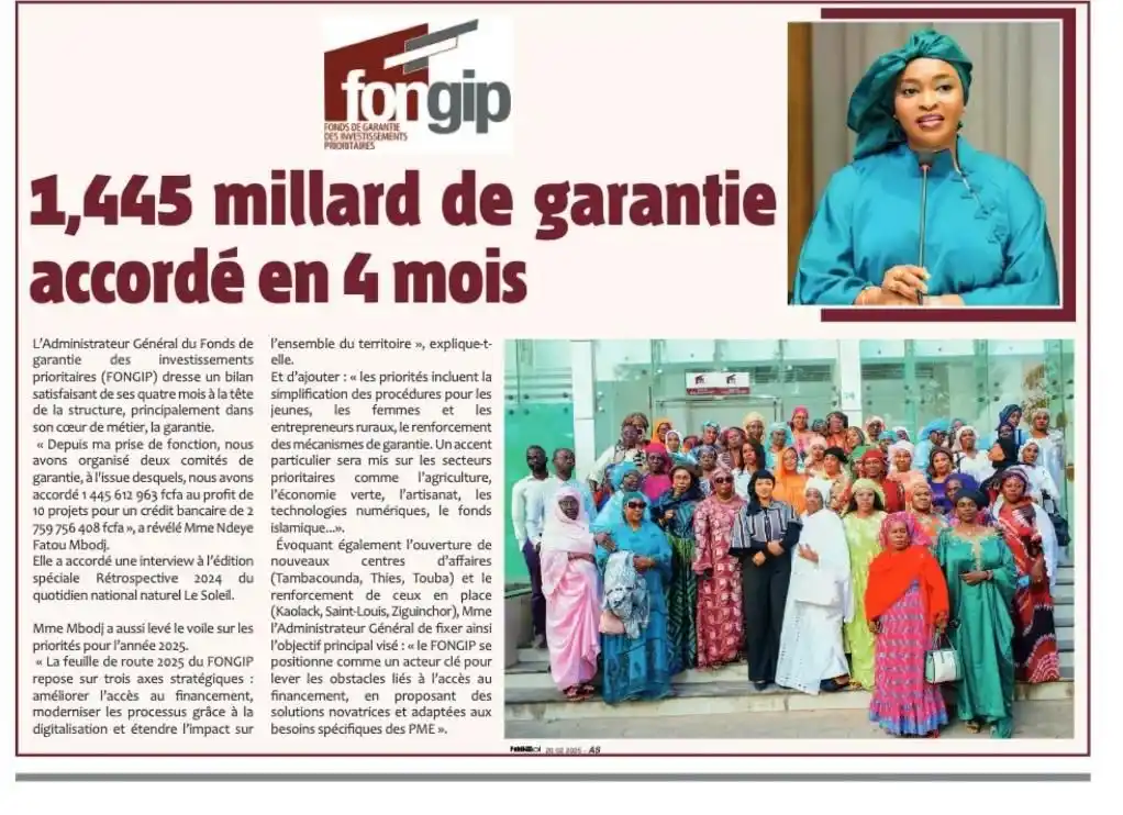 Image from Vie Publique SN 🇸🇳: En 4 mois, le FONGIP annonce avoir accordé 1,4 milliard FCFA de garant...