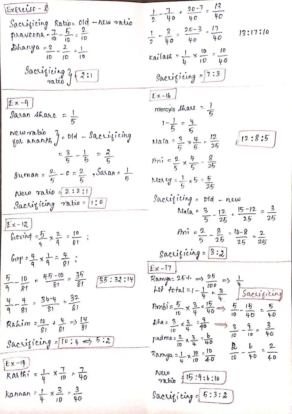 Image from 11th 12 th COMMERCE 2024-25 Hundred Learning: 12th Accountancy - Chapter 5 Excercise sums...