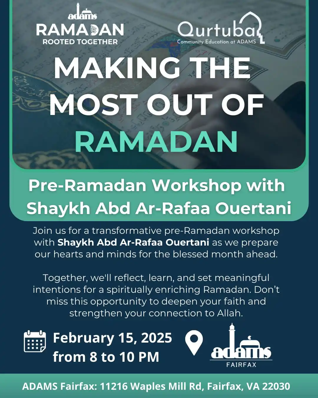 Image from ADAMS Official Channel: Join us for a transformative pre-Ramadan workshop on February 15th at ...