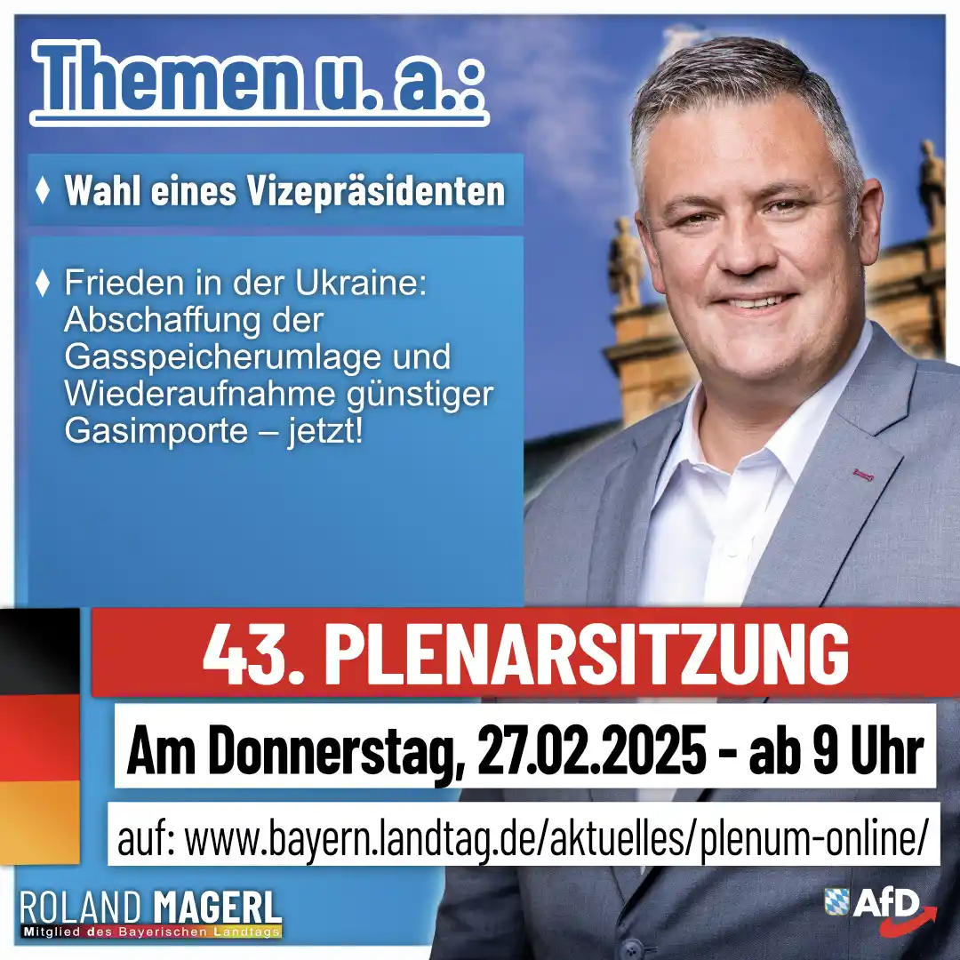 Image from AfD Weiden-Neustadt-Tirschenreuth: 43. Plenarsitzung am Donnerstag, 27.02.2025 ab 9 Uhr Seid ab 9 Uhr l...