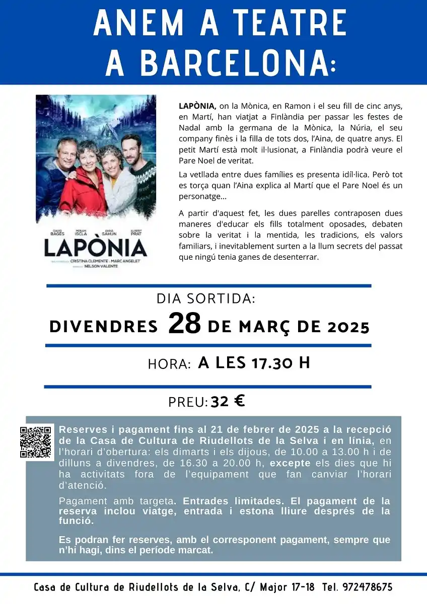 Image from Ajuntament de Riudellots: 📣*Últim dia per reservar la teva plaça per anar al teatre a Barcelona...