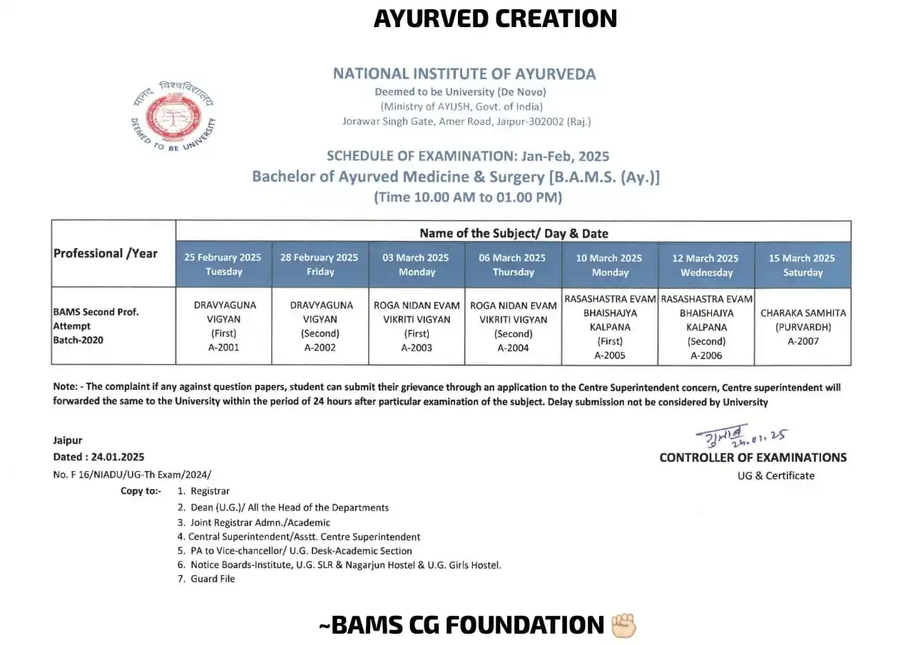 Image from AYURVED CREATION: *Date sheet of BAMS 2nd Prof. Batch 2021-2022 Examination👆🏻👆🏻👆🏻*...