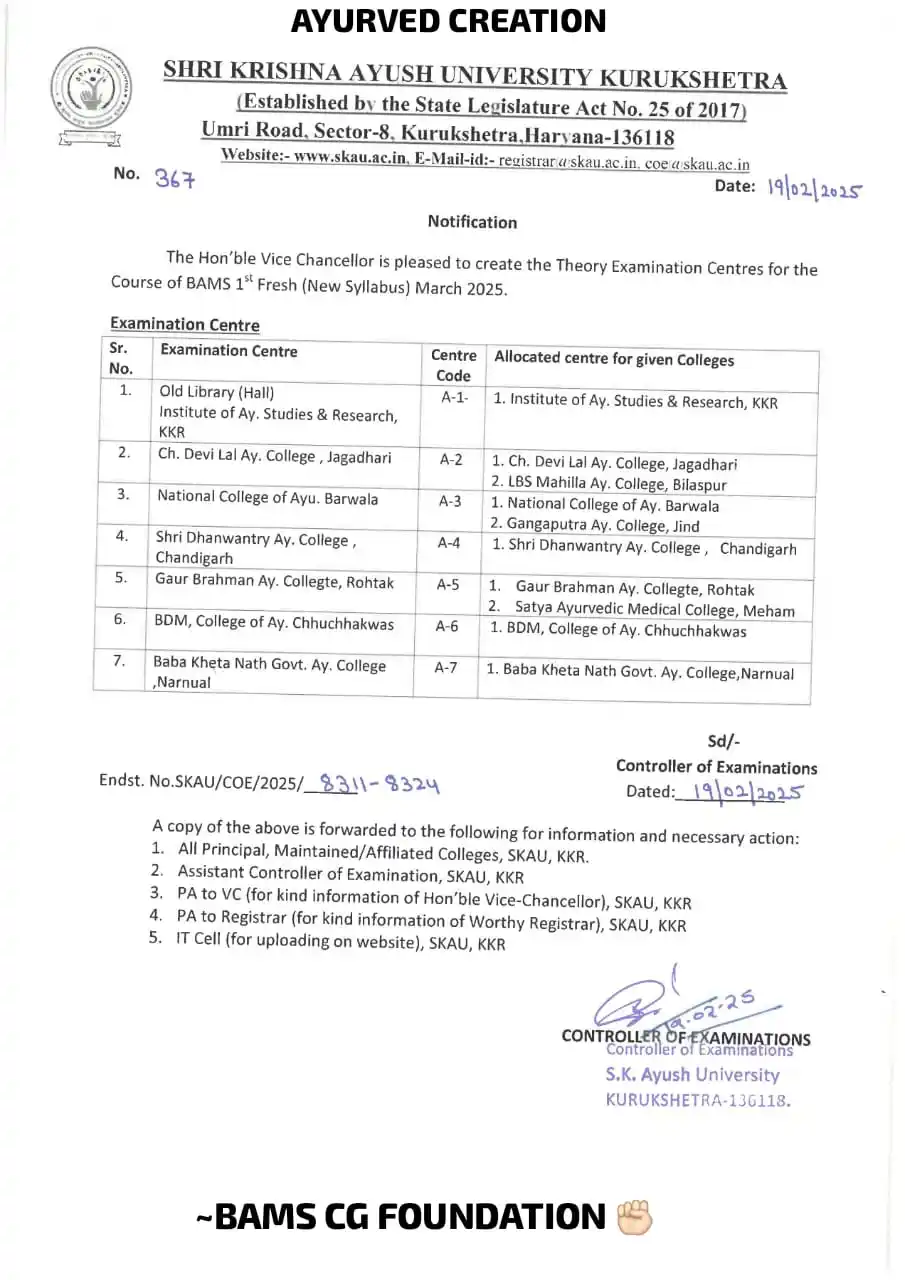 Image from AYURVED CREATION: *Notification regarding to create the theory examination center for th...