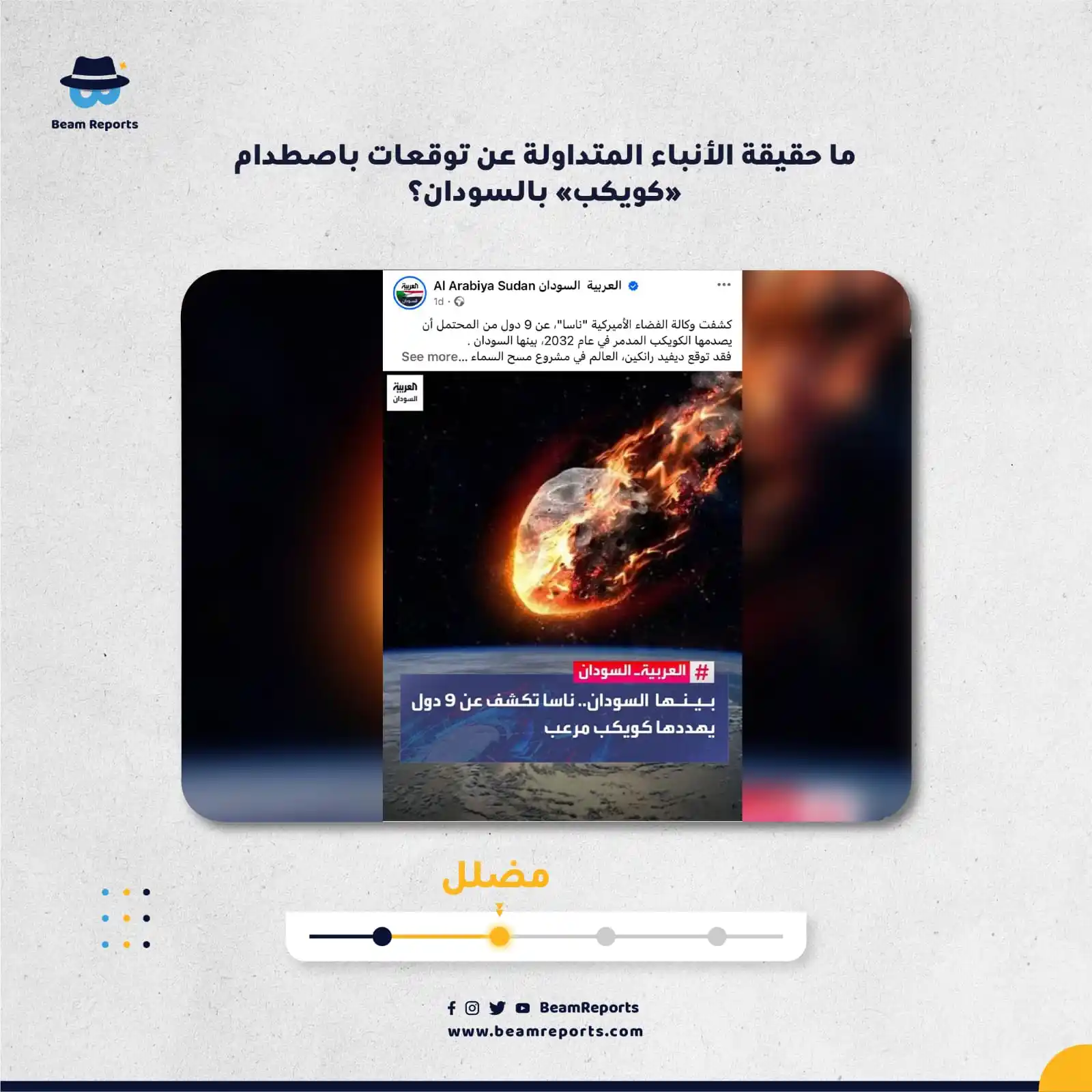 Image from Beam Reports : ما حقيقة الأنباء المتداولة عن توقعات باصطدام «كويكب» بالسودان؟ الادعا...
