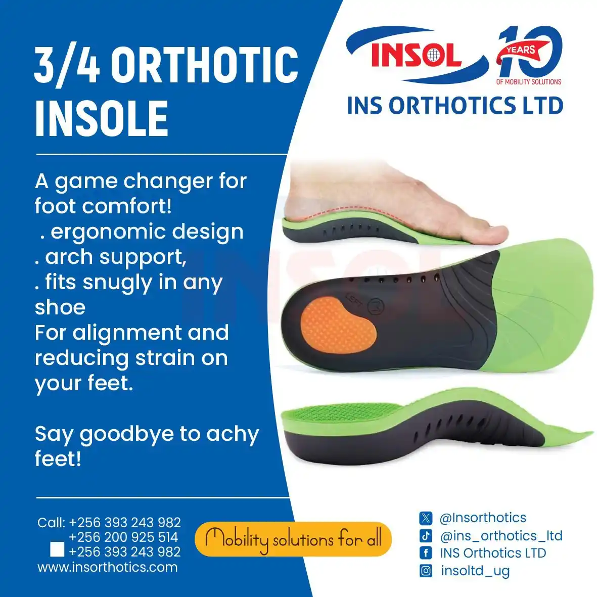 Image from INS ORTHOTICS LIMITED : Say Goodbye to Achy Feet with Our 3/4 Orthotic Insole! ✔ Supports & A...