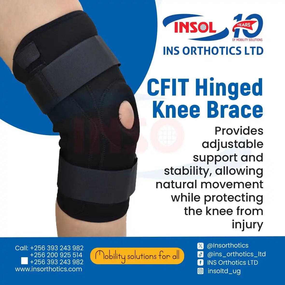 Image from INS ORTHOTICS LIMITED : The CFIT Hinged Knee Brace provides stability and support by controlli...