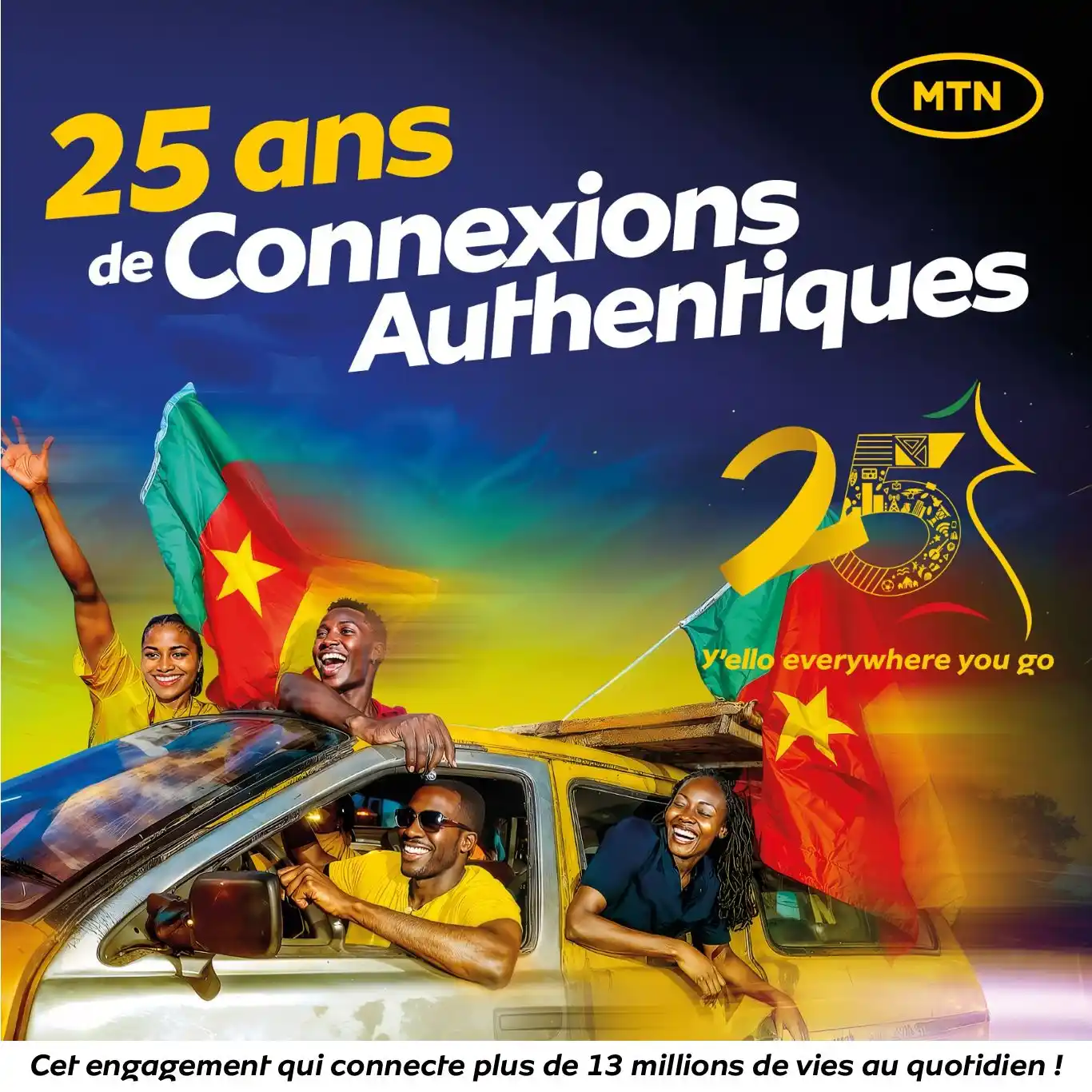 Image from MTN Cameroon: Depuis 25 ans, MTN connecte les rêves et rapproche les cœurs. D’un sim...