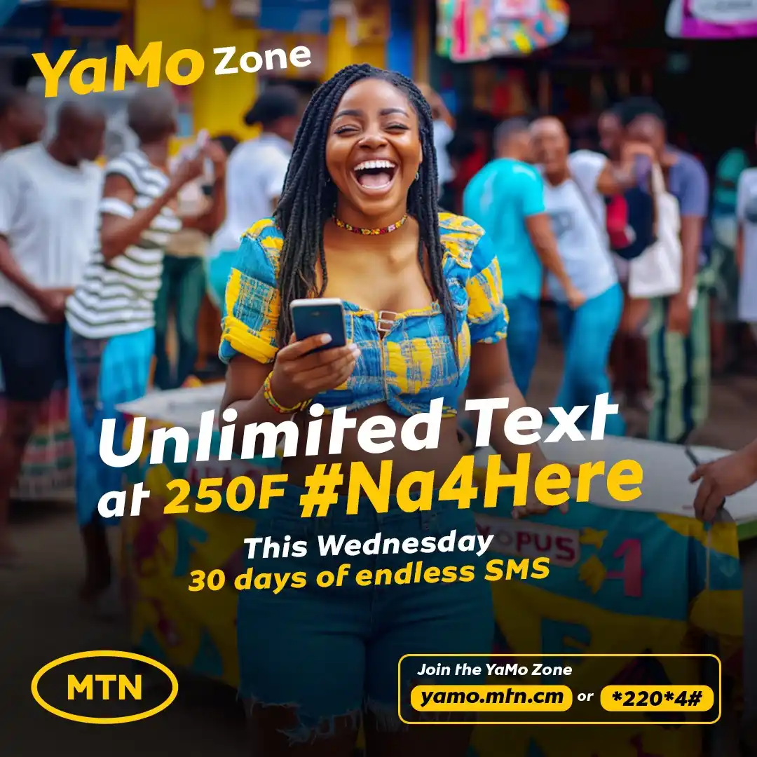 Image from MTN Cameroon: Wednesday is POSO TIME! 🔥💛 With just 250F, enjoy unlimited SMS for 3...