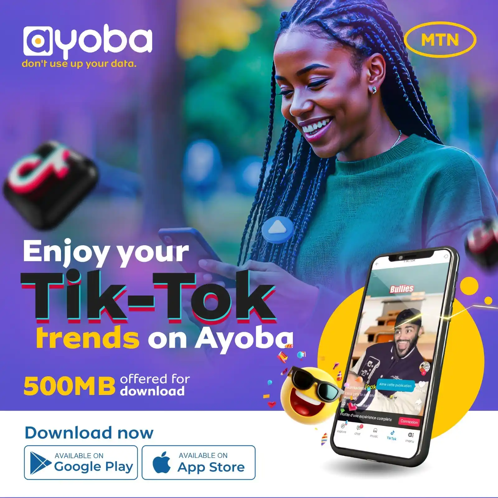 Image from MTN Cameroon: TikTok, now available on Ayoba! 🥳🥳🥳 Enjoy the best TikTok trends wi...