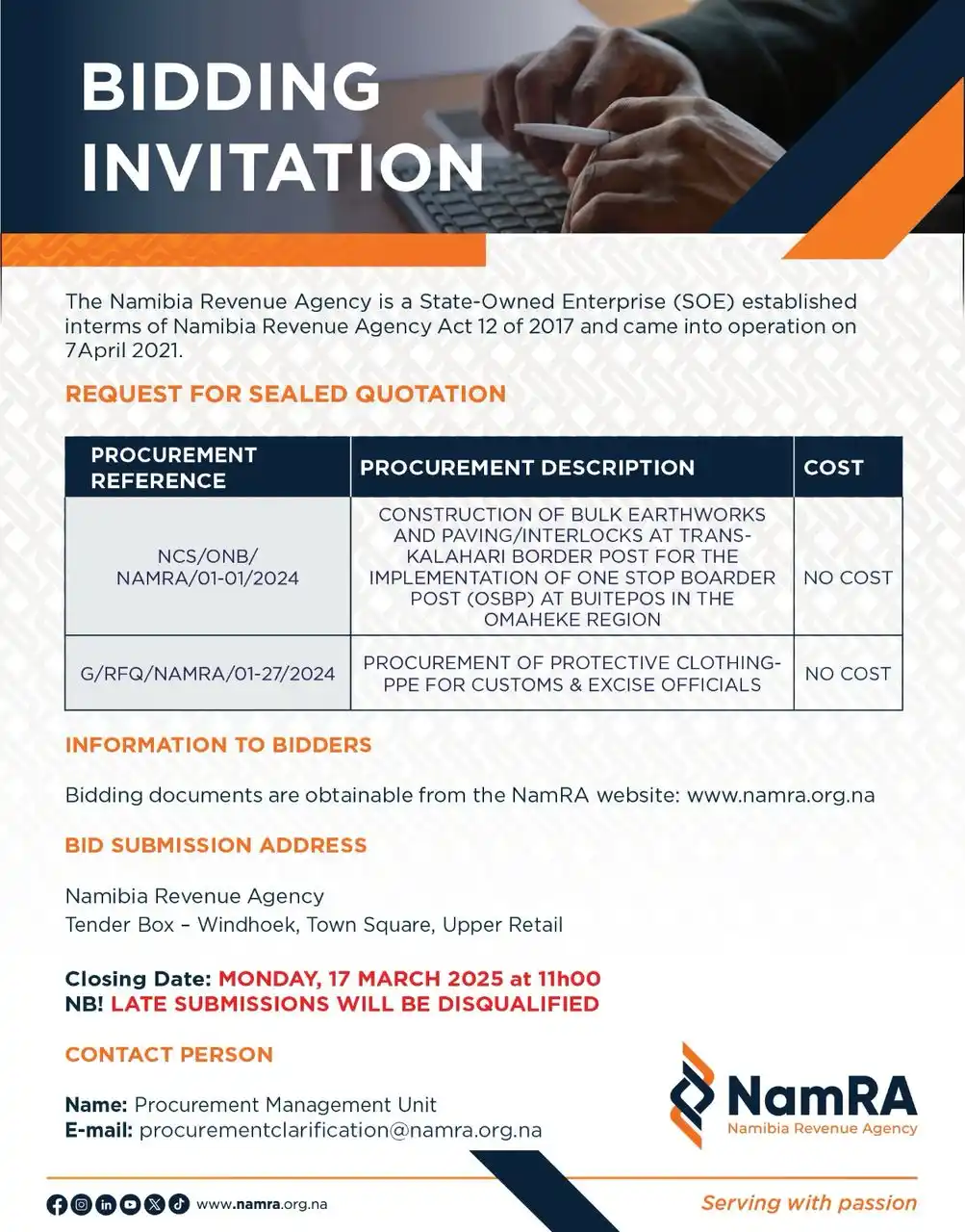 Namibia Revenue Agency - NamRA post