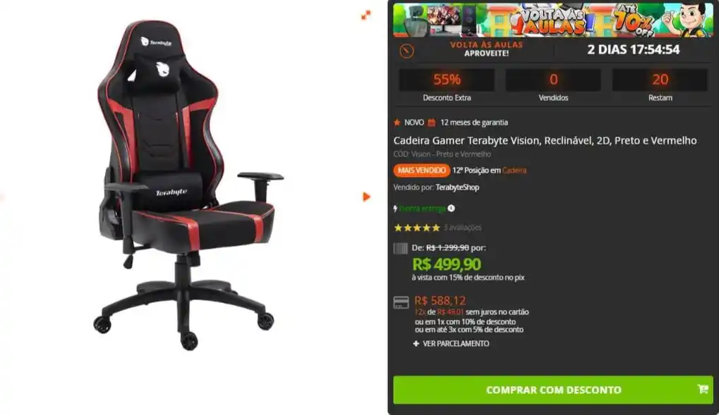 Image from Nerd Ofertas Brasil: Cadeira Gamer Terabyte Vision, Reclinável, 2D, Preto e Azul ✅ Preç R$...