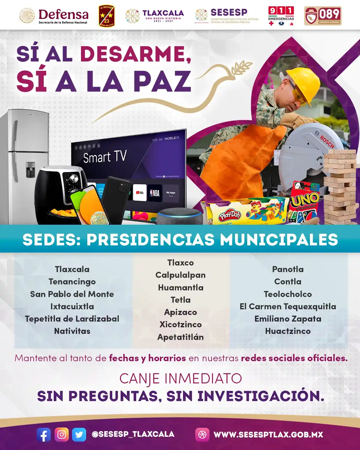 Image from Periódico Econsulta Tlaxcala: 🕊️ Sí al desarme, sí a la paz 🕊️ Cambia tu arma de fuego por aparat...