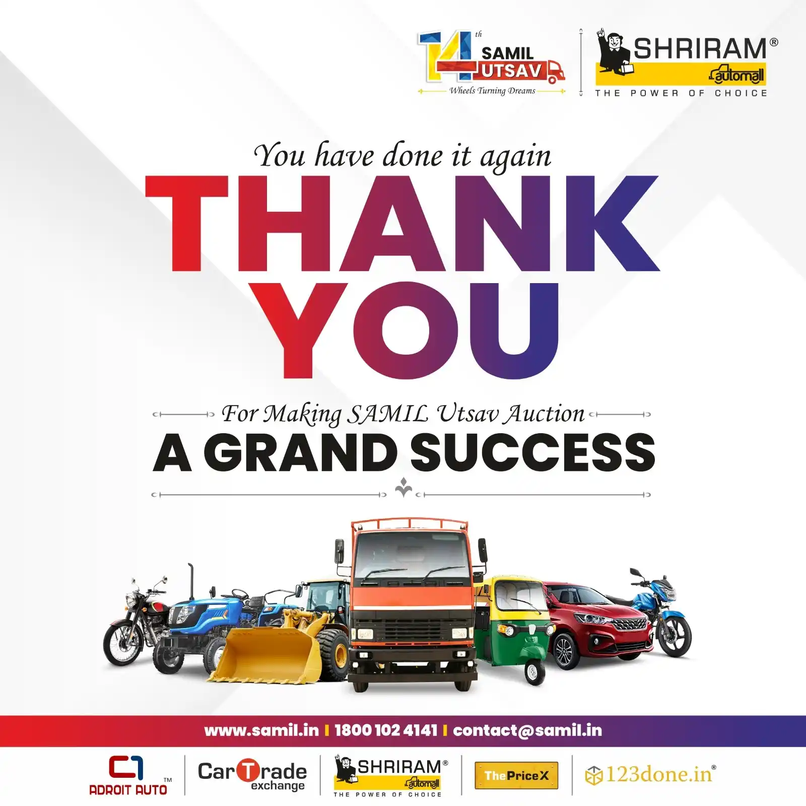 Image from Shriram Automall India Limited: *135+ Auctions, 135+ Locations, 14 Years of Trust!* 🎉 As we conclude...