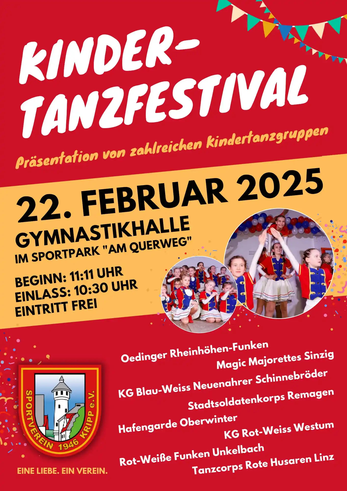 Image from Sportverein 1946 Kripp e.V.: Morgen startet um 11:11 Uhr das 1. Kindertanzfestival in der Gymnastik...