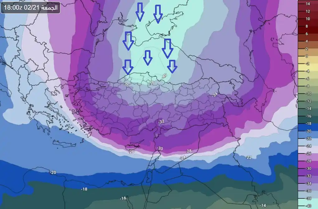 Image from طقس حمص | Homs Weather: ❄️ عاصفة قطبية تقترب… هل ستكتسي حمص بالثلوج؟ ❄️  تشير أحدث الخرائط الج...